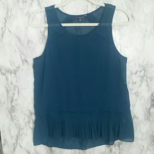 American Eagle teal pleated trim tank top